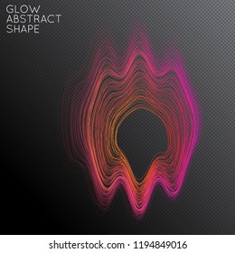 Abstract curved lines shape isolated on transparent black background. Bright colorful gradient blend creates liquid motion with transparent glow. Energy power plasma with futuristic edge blur effect.
