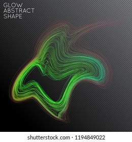 Abstract curved lines shape isolated on transparent black background. Bright colorful gradient blend creates liquid motion with transparent glow. Energy power plasma with futuristic edge blur effect.