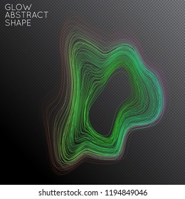 Abstract curved lines shape isolated on transparent black background. Bright colorful gradient blend creates liquid motion with transparent glow. Energy power plasma with futuristic edge blur effect.