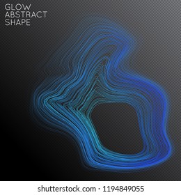 Abstract curved lines shape isolated on transparent black background. Bright colorful gradient blend creates liquid motion with transparent glow. Energy power plasma with futuristic edge blur effect.