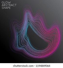 Abstract curved lines shape isolated on transparent black background. Bright colorful gradient blend creates liquid motion with transparent glow. Energy power plasma with futuristic edge blur effect.