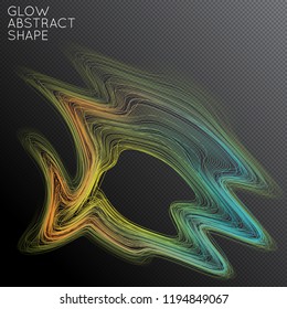 Abstract curved lines shape isolated on transparent black background. Bright colorful gradient blend creates liquid motion with transparent glow. Energy power plasma with futuristic edge blur effect.