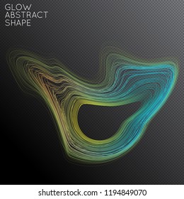 Abstract curved lines shape isolated on transparent black background. Bright colorful gradient blend creates liquid motion with transparent glow. Energy power plasma with futuristic edge blur effect.