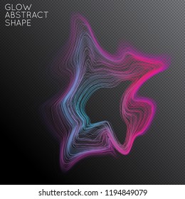 Abstract curved lines shape isolated on transparent black background. Bright colorful gradient blend creates liquid motion with transparent glow. Energy power plasma with futuristic edge blur effect.
