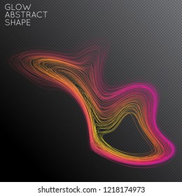 Abstract curved lines shape isolated on transparent black background. Bright colorful gradient blend creates liquid motion with transparent glow. Energy power plasma with futuristic edge blur effect.