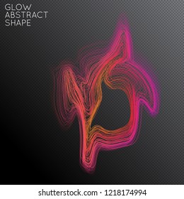 Abstract curved lines shape isolated on transparent black background. Bright colorful gradient blend creates liquid motion with transparent glow. Energy power plasma with futuristic edge blur effect.