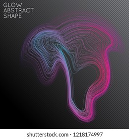 Abstract curved lines shape isolated on transparent black background. Bright colorful gradient blend creates liquid motion with transparent glow. Energy power plasma with futuristic edge blur effect.