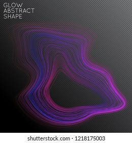 Abstract curved lines shape isolated on transparent black background. Bright colorful gradient blend creates liquid motion with transparent glow. Energy power plasma with futuristic edge blur effect.