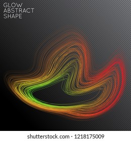 Abstract curved lines shape isolated on transparent black background. Bright colorful gradient blend creates liquid motion with transparent glow. Energy power plasma with futuristic edge blur effect.