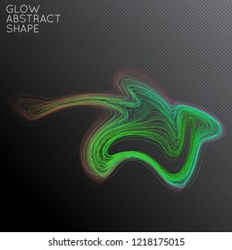Abstract curved lines shape isolated on transparent black background. Bright colorful gradient blend creates liquid motion with transparent glow. Energy power plasma with futuristic edge blur effect.