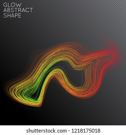 Abstract curved lines shape isolated on transparent black background. Bright colorful gradient blend creates liquid motion with transparent glow. Energy power plasma with futuristic edge blur effect.
