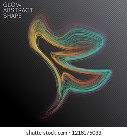 Abstract curved lines shape isolated on transparent black background. Bright colorful gradient blend creates liquid motion with transparent glow. Energy power plasma with futuristic edge blur effect.