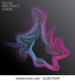 Abstract curved lines shape isolated on transparent black background. Bright colorful gradient blend creates liquid motion with transparent glow. Energy power plasma with futuristic edge blur effect.