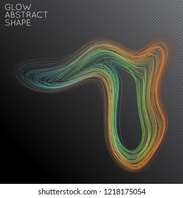 Abstract curved lines shape isolated on transparent black background. Bright colorful gradient blend creates liquid motion with transparent glow. Energy power plasma with futuristic edge blur effect.