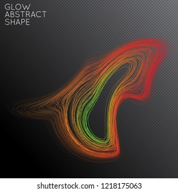 Abstract curved lines shape isolated on transparent black background. Bright colorful gradient blend creates liquid motion with transparent glow. Energy power plasma with futuristic edge blur effect.