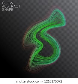 Abstract curved lines shape isolated on transparent black background. Bright colorful gradient blend creates liquid motion with transparent glow. Energy power plasma with futuristic edge blur effect.