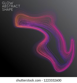 Abstract curved lines shape isolated on transparent black background. Bright colorful gradient blend creates liquid motion with transparent glow. Energy power plasma with futuristic edge blur effect.
