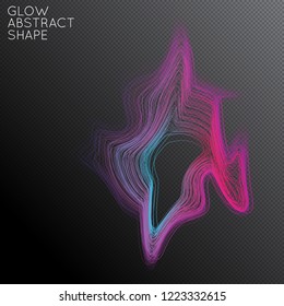 Abstract curved lines shape isolated on transparent black background. Bright colorful gradient blend creates liquid motion with transparent glow. Energy power plasma with futuristic edge blur effect.