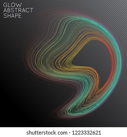 Abstract curved lines shape isolated on transparent black background. Bright colorful gradient blend creates liquid motion with transparent glow. Energy power plasma with futuristic edge blur effect.