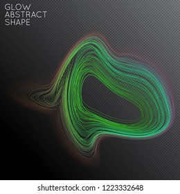 Abstract curved lines shape isolated on transparent black background. Bright colorful gradient blend creates liquid motion with transparent glow. Energy power plasma with futuristic edge blur effect.