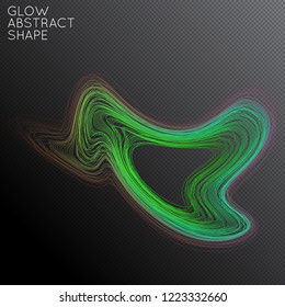 Abstract curved lines shape isolated on transparent black background. Bright colorful gradient blend creates liquid motion with transparent glow. Energy power plasma with futuristic edge blur effect.