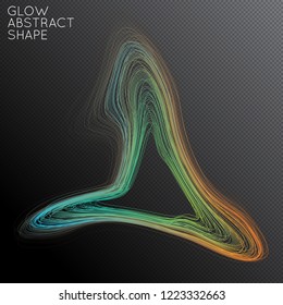 Abstract curved lines shape isolated on transparent black background. Bright colorful gradient blend creates liquid motion with transparent glow. Energy power plasma with futuristic edge blur effect.