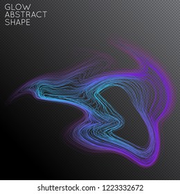 Abstract curved lines shape isolated on transparent black background. Bright colorful gradient blend creates liquid motion with transparent glow. Energy power plasma with futuristic edge blur effect.