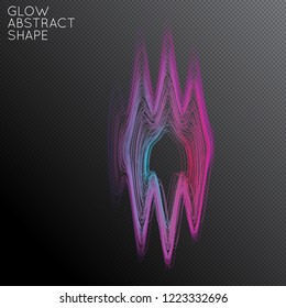 Abstract curved lines shape isolated on transparent black background. Bright colorful gradient blend creates liquid motion with transparent glow. Energy power plasma with futuristic edge blur effect.