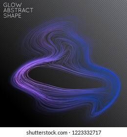 Abstract curved lines shape isolated on transparent black background. Bright colorful gradient blend creates liquid motion with transparent glow. Energy power plasma with futuristic edge blur effect.