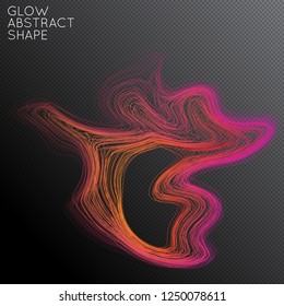 Abstract curved lines shape isolated on transparent black background. Bright colorful gradient blend creates liquid motion with transparent glow. Energy power plasma with futuristic edge blur effect.