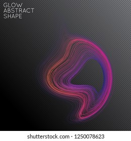 Abstract curved lines shape isolated on transparent black background. Bright colorful gradient blend creates liquid motion with transparent glow. Energy power plasma with futuristic edge blur effect.