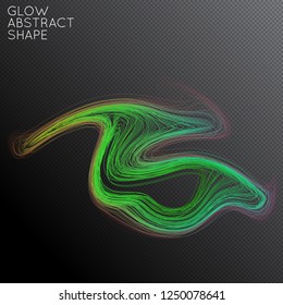 Abstract curved lines shape isolated on transparent black background. Bright colorful gradient blend creates liquid motion with transparent glow. Energy power plasma with futuristic edge blur effect.