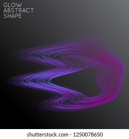 Abstract curved lines shape isolated on transparent black background. Bright colorful gradient blend creates liquid motion with transparent glow. Energy power plasma with futuristic edge blur effect.