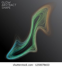 Abstract curved lines shape isolated on transparent black background. Bright colorful gradient blend creates liquid motion with transparent glow. Energy power plasma with futuristic edge blur effect.