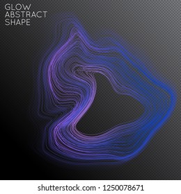 Abstract curved lines shape isolated on transparent black background. Bright colorful gradient blend creates liquid motion with transparent glow. Energy power plasma with futuristic edge blur effect.