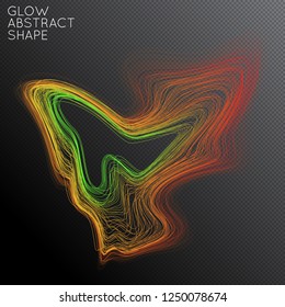 Abstract curved lines shape isolated on transparent black background. Bright colorful gradient blend creates liquid motion with transparent glow. Energy power plasma with futuristic edge blur effect.