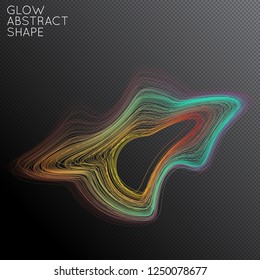 Abstract curved lines shape isolated on transparent black background. Bright colorful gradient blend creates liquid motion with transparent glow. Energy power plasma with futuristic edge blur effect.