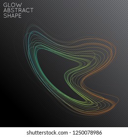 Abstract curved lines shape isolated on transparent black background. Bright colorful gradient blend creates liquid motion with transparent glow. Energy power plasma with futuristic edge blur effect.