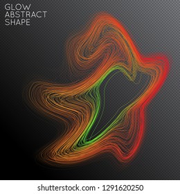 Abstract curved lines shape isolated on transparent black background. Bright colorful gradient blend creates liquid motion with transparent glow. Energy power plasma with futuristic edge blur effect.