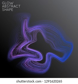Abstract curved lines shape isolated on transparent black background. Bright colorful gradient blend creates liquid motion with transparent glow. Energy power plasma with futuristic edge blur effect.