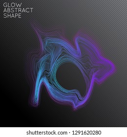 Abstract curved lines shape isolated on transparent black background. Bright colorful gradient blend creates liquid motion with transparent glow. Energy power plasma with futuristic edge blur effect.