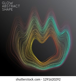 Abstract curved lines shape isolated on transparent black background. Bright colorful gradient blend creates liquid motion with transparent glow. Energy power plasma with futuristic edge blur effect.