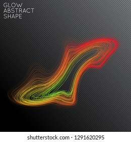 Abstract curved lines shape isolated on transparent black background. Bright colorful gradient blend creates liquid motion with transparent glow. Energy power plasma with futuristic edge blur effect.