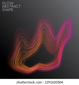 Abstract curved lines shape isolated on transparent black background. Bright colorful gradient blend creates liquid motion with transparent glow. Energy power plasma with futuristic edge blur effect.