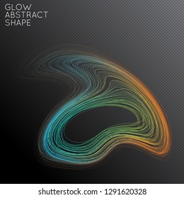 Abstract curved lines shape isolated on transparent black background. Bright colorful gradient blend creates liquid motion with transparent glow. Energy power plasma with futuristic edge blur effect.