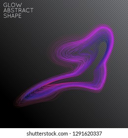 Abstract curved lines shape isolated on transparent black background. Bright colorful gradient blend creates liquid motion with transparent glow. Energy power plasma with futuristic edge blur effect.