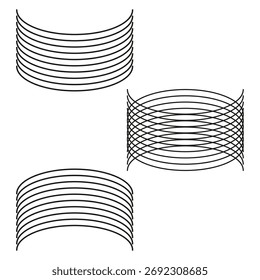 Abstract curved lines. Simple round elements. Horizontal stripe Vector shapes. Minimalist arc design. EPS 10.