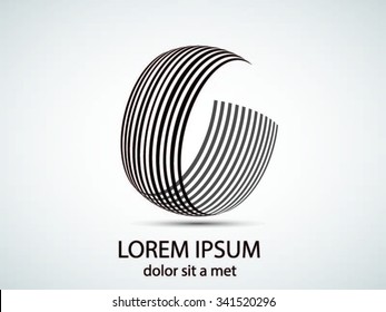 Abstract curved lines sphere. Business logo element. Vector background