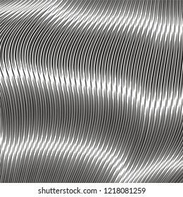 Abstract curved lines stripes modern geometric texture random black and white halftone monochrome vector background for web and print
