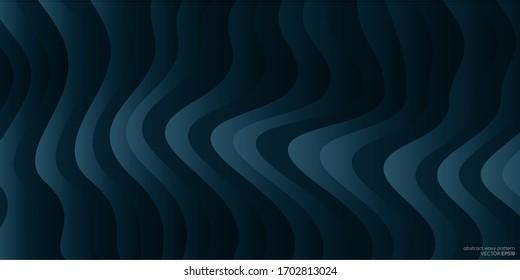 Abstract curved lines wave pattern overlay in dark teal blue green colors for vector background, banner.